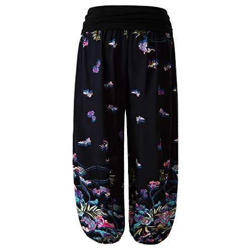 DONTAL Yoga Pants Womens Plus Size Print Ladies Harem Full Length Pants Trouser Wide Leggings Black