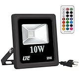 LTE 10W RGB LED Flood Light,16 Color Changing 4 Lighting Modes Stage Light Party Light,US 3-Plug,IP66 Waterproof Landscape Light with 360° Wireless Remote Controll