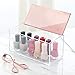mDesign Large Plastic Cosmetic Storage Box with Decorative Hinged Lid - Organizer Container for Vanity, Countertop, or Cabinet - Holds Lipstick, Lip Gloss, Blush, Concealer, Jewelry - Clear/Rose Gold