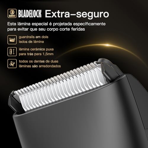 ENSSU Aparador de Pelos Íntimos Masculino, Maquina de Barbear Multifuncional, Barbeador Elétrico com Lamina Segura, IPX7 A Provad'Agua, Recarregável 1H, perfeito para Barba, Virilha, Peito, Abdomen, Axilas e Púbicos