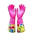 Cute Cleaning Gloves Kitchen Gloves VANORIG Thickening Waterproof Dish Washing Gloves Household Gloves with Lining,1 Pair (Flowers-01)