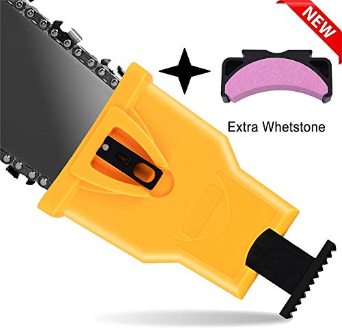 JHFY Chainsaw Sharpener Universal Chain Saw Blade Sharpener Fast Sharpening Stone Grinder Tools Bar Mounted Chainsaw Teeth Sharpener Fit for 14/16/18/20 Inch Two Holes Chain Saw Bar