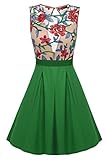 ACEVOG Women Classy 1950s Vintage Rockabilly Swing Floral Print Party Cocktail Dress, Green, Small