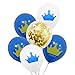 36 Pcs Birthday Party Royal Blue Crown Pattern and Gold Confetti Balloons for Kids Birthday Party, Baby Shower, Festival Party Decorations (Prince Crown Balloons)