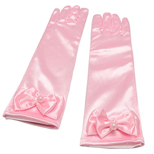 Lusiyu Girl Solid Color Long Elbow Length Formal Pageant Glove (Pink) - Thumbnail 2