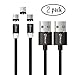 360°3in1Rotary Micro USB+USB C Strong Magnetic Cable(3.3ft 2pack)-Qimose Nylon Braided Durable 2A Fast Charging Cables with LED Lights, Suitable for Android, HTC, Samsung, Pixel LG, etc, (Black)