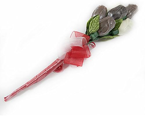 Miami Beach Chocolate Roses Bouquet Artisan Gourmet Chocolates, Vegan, Kosher Parve, Milk Options, 4 Chocolate Roses And 1 White Chocolate Rose, Made To Order