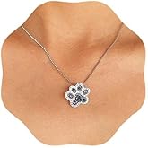 Cliory Silver Cat Necklaces Paw Print Necklace Dog Necklace Cat Pendant Necklaces Black Cat Necklace Jewelry for Women and Girls