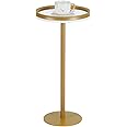 Slim Pedestal Side Table With Real Wood Top – Compact Drink Table For Small Spaces In Living Room Or Bedroom