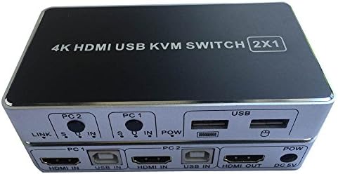 2 Ports HDMI USB KVM Switch Keyboard Mouse Switcher Support 4Kx2K,1080P,HDCP,3D for PC, Windows, MAC