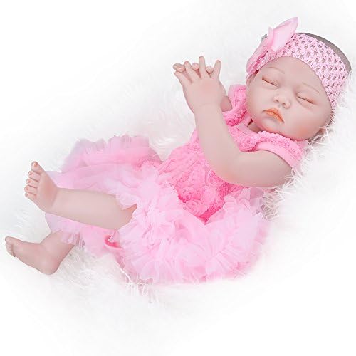 Elatany 20 Inch Silicone Vinyl Handmade Full Body Lifelike Reborn Baby Girl Doll with Pink Dress