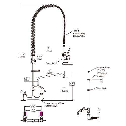 MS Wall Mount Hot & Cold Water Pull Out Spray Commercial Pre Rinse Restaurant Kitchen Faucet With Add On Spout (BDP)