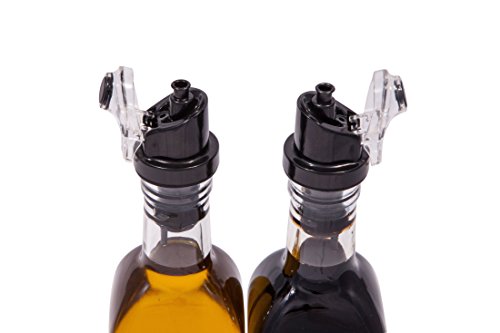 Oil and Vinegar Bottle Set with Stainless Steel Rack with Removable Cork