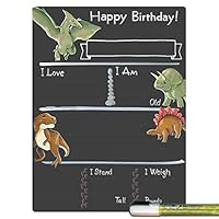 Cohas Birthday Milestone Board with Dinosaur Theme, Reusable Chalkboard Style Surface, and Liquid Chalk Marker, 9 by 12 Inches, White Marker