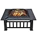 Yaheetech 32in Outdoor Metal Firepit Square Table Backyard Patio Garden Stove Wood Burning Fire Pit with Spark Screen, Log Poker and Cover primary