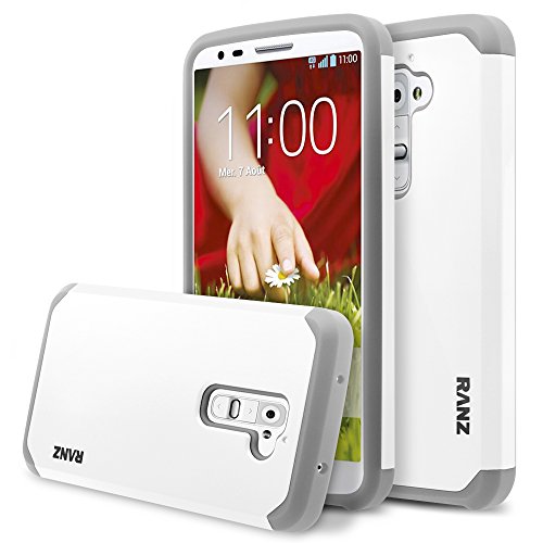 LG G2 Case, RANZ Grey with White Hard Impact Dual Layer Shockproof Bumper Case For LG G2(AT&T D800, T-Mobile D801,Global D802)
