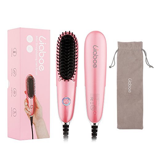 Liaboe Cobble Mini Hair Straightener Brush - Electrical Heated Brush with Auto Temperature Lock,Faster Heating and Styling Tools, Anti-Scald Straightener Comb for All Hair Types
