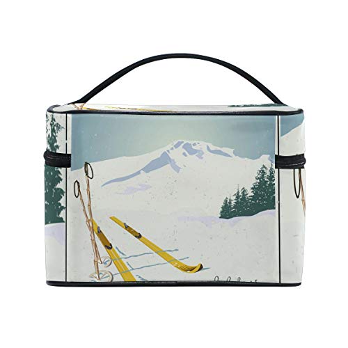LORVIES Mountains And Ski Equipment Snow Cosmetic Bag Canvas Travel Toiletry Bag Top Handle Single Layer Makeup Bag Organizer Multi-function Cosmetic Case for Women - Thumbnail 3