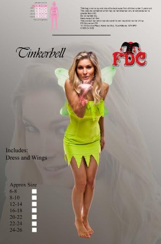 FDC Tinkerbell Ladies Fancy Dress Costume Size 12-14