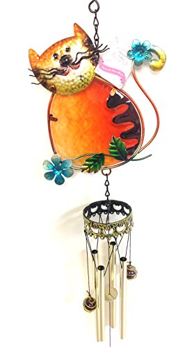 Bejeweled Display® Kitty Cat Shape w/ Stained Glass Wind Chimes Tubes