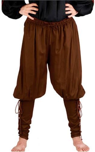Pirate Renaissance Medieval Costume Harem Pants Trousers (Large, Chocolate)
