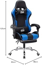 Neo Leather Gaming Chair with Footrest, Massage & Adjustable Height - Blue view 3