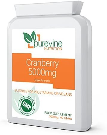 Purevine Nutrition Cranberry 5000mg 90 Tablets - High Strength Daily Supplement to Support a Healthy Urino-Genital Tract, Kidneys and Bladder, Healthy Heart & Cardiovascular Function