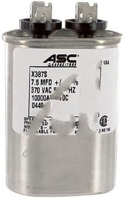ASC Capacitors X387S-7.5-10-370 Capacitor; Polypro Metallized; Cap 7.5 uF; Tol 10%; Vol-Rtg 370 VAC; QC; Oval; Case A