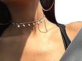 Women Sexy Sequins Choker Necklace Short Star Pendant Jewelry Chains (Gold color)