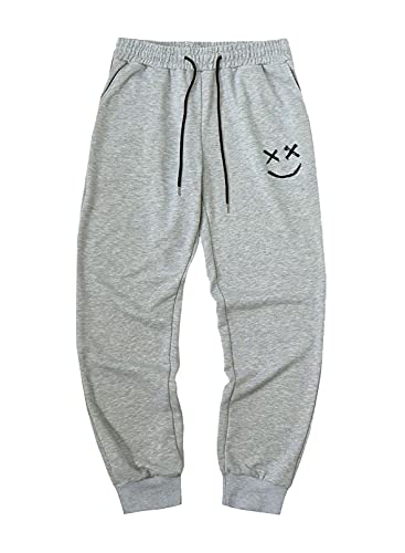 Acelitt Men\'s Athletic 2022 Gym Workout Running Drawstring Smiley Jogging Joggers Pants Sweatpants with Pockets Gray Small