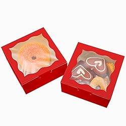 Red Bakery Boxes with Window 4x4x2.5 inches Small