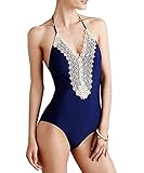 Mitang Women's One Piece Floral Lace Halter Monokini