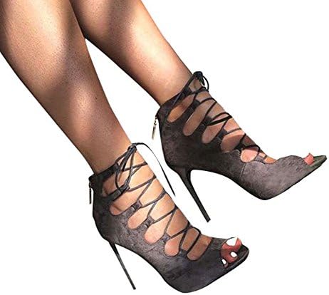 Huiyzuhi Women's Lace Up High Heel Pumps Cut Out Sandal Heel (9 B(M) US, Army Green)