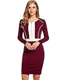 ANGVNS Women Long Sleeve Pencil Dress Bodycon Solid Slim Party Banquet Knee Dress