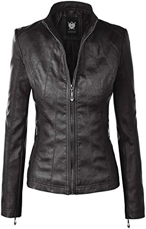 Lock and LoveSlim Fit Stylish Vegan Leather Moto Jacket for Women - PU Biker Motorcycle Coat