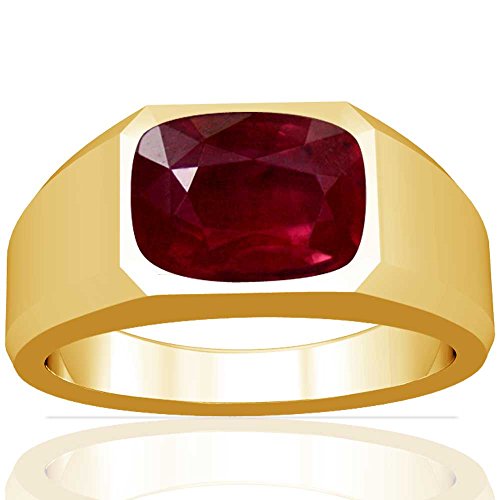 18K Yellow Gold Cushion Cut Ruby Mens Ring
