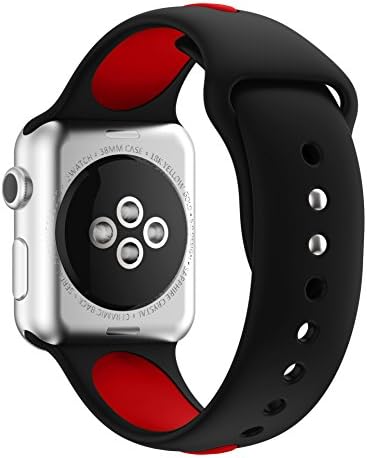 Vteyes Apple Watch Band, Soft Silicone Sport Straps Replacement Wristband Bracelet Watchband for Apple Watch, Series 2, Series 1 (Black &amp; Red,42mm)