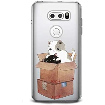 Cavka TPU Cover for LG Case G8 ThinkQ G7 Fit G6 V50 V40 V35 V30 Plus W30 Women Pet Kawaii Meow Soft Slim fit Character Clear Lightweight Box Animal Print Cat Design Flexible Silicone Gift Cute Girl
