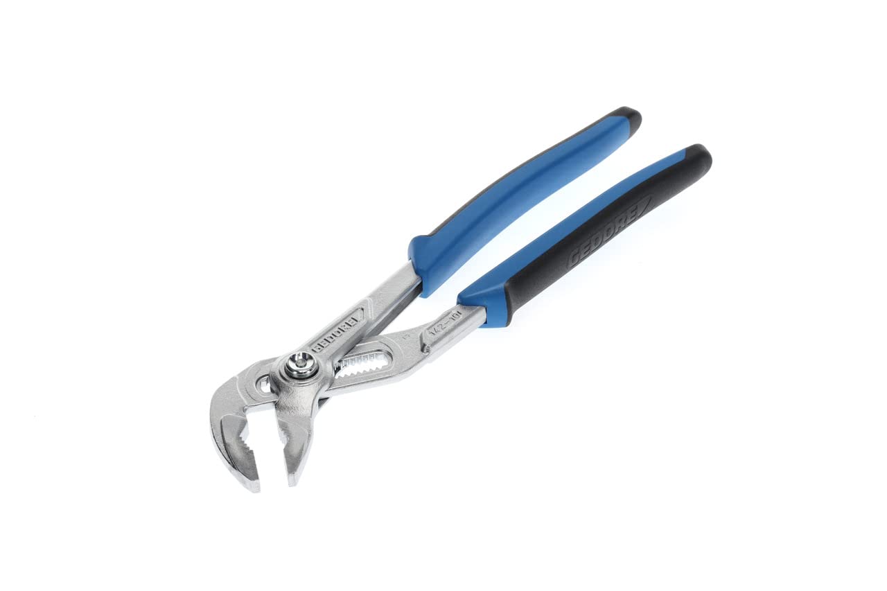 GEDORE Water pump pliers, Clamping width to 38 mm, Pushbutton width setting, Finger protection, Flat, Chrome-plated, 142 10 JC