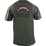 Army 1st Ranger Battalion Full Color Veteran T-Shirt (L, Green)