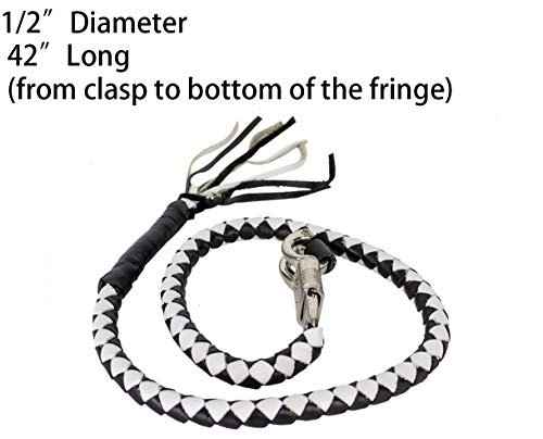 42" Long 1/2" Diameter Black & White Combination Naked Soft Genuine Leather Motorcycle Get Back Whip