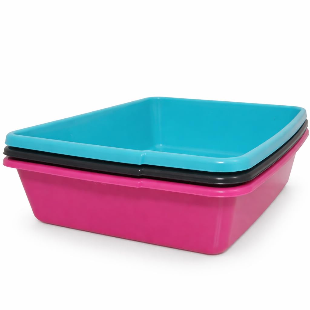 42cm Plastic Cat Litter Tray - Open Top Pet Litter Box, for Cats, Kittens, Rabbits & Small Dogs, Easy Clean Durable Hygienic Design, Low Entry Indoor Toilet Tray - Random Colour Supplied