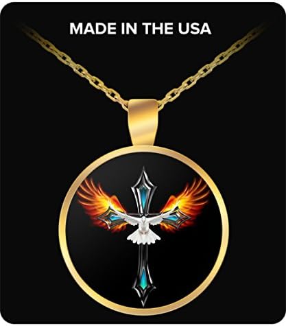 Gold Plated Circle Religious Pendant - Perfect Gift For A Spiritual Person - Angelic Wings, Dove and a Cross