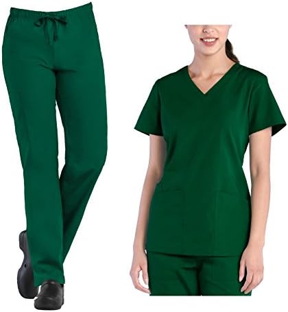 Tru Uniform Tru Scrubs Ladies V-Neck Top & Full Elastic Cargo Pant Scrub Set