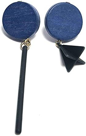 Artnouveau Elle Wooden Blue Round Matt Black Unbalanced Dangle Stud Earrings Handcrafted Fashion Jewelry
