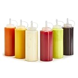 Plastic Squeeze Bottles - 6-Pack Multipurpose Squirt Bottles For Condiments, Sauce, Dressing, More - Reusable Plastic Containers With Lids, BPA Free, Dishwasher Safe by Swizzle Bottles, 12 Ounce