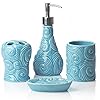 Designer - 4 Piece Bathroom Accessories Set - with Soap or Lotion Dispenser, Toothbrush Holder, Tumbler and Soap Dish… 41EonUamFVL. SS100