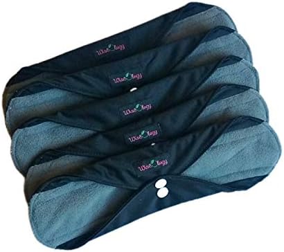 Wiseology 5 Piece Reusable Menstrual Overnight Heavy Flow Reusable Washable Incontinence Bamboo Charcoal Cloth Liner (Black)
