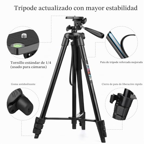 JOILCAN Tripod for High Mobile, 161 cm Selfie Stick Tripod with Remote Control, Portable Tripod with Mobile Phone Holder, Aluminum Mobile Tripod for iPhone Samsung Huawei Camera