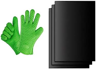 Premium Non-Stick Baking mats - Set of 5 Mats - Reusable, Heat resistant and Easy to Clean - Work on Gas, Electric Grill, and Charcoal, Now you also receive a FREE Pair of Sillicone Gloves